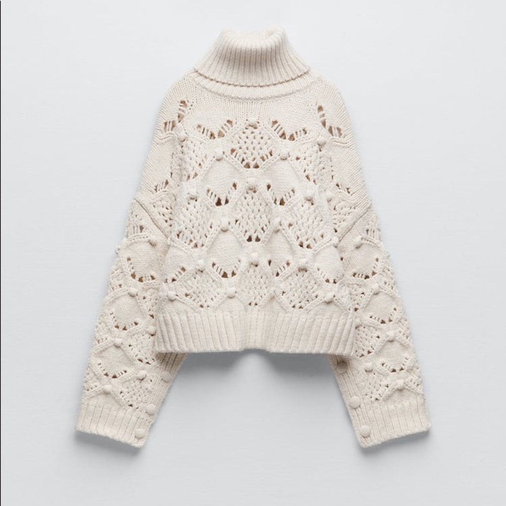 Zara CABLE KNIT SWEATER WITH BUTTONS